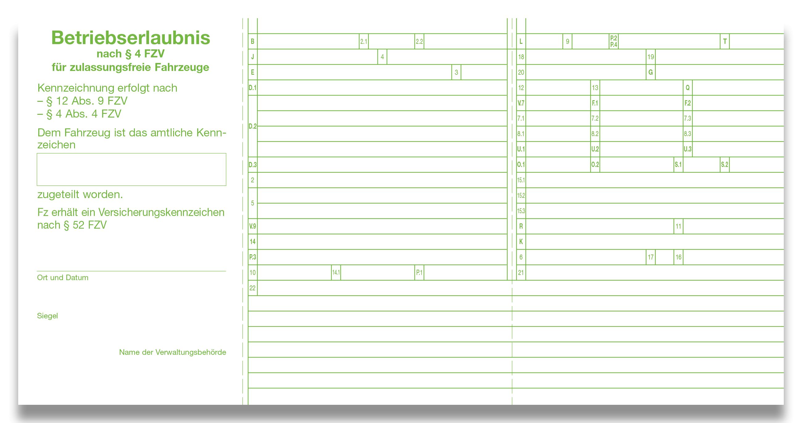 Betriebserlaubnis für zulassungsfreie Fahrzeuge gemäß § 4 FZV