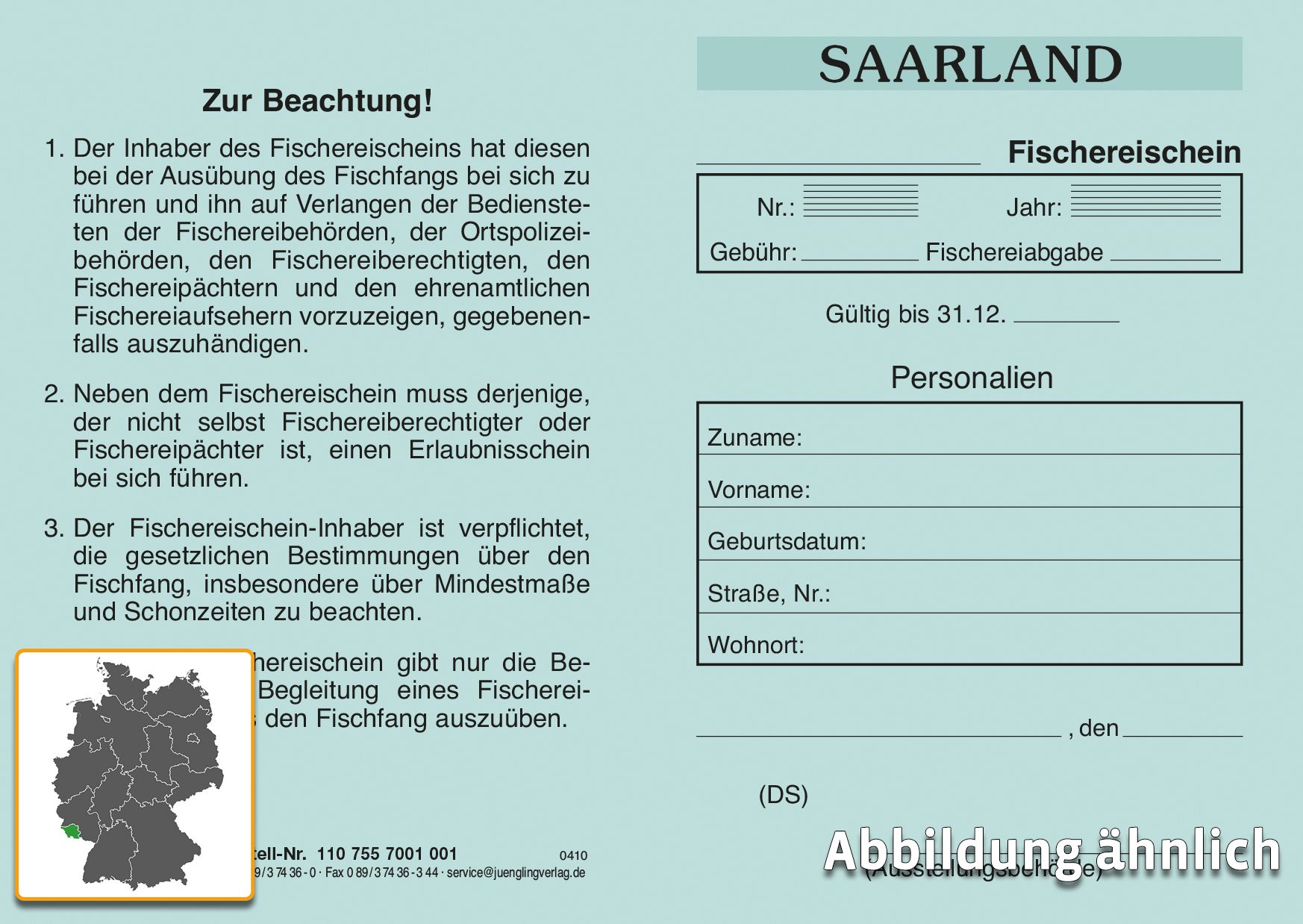Fischereischein, A6 Neobond blau