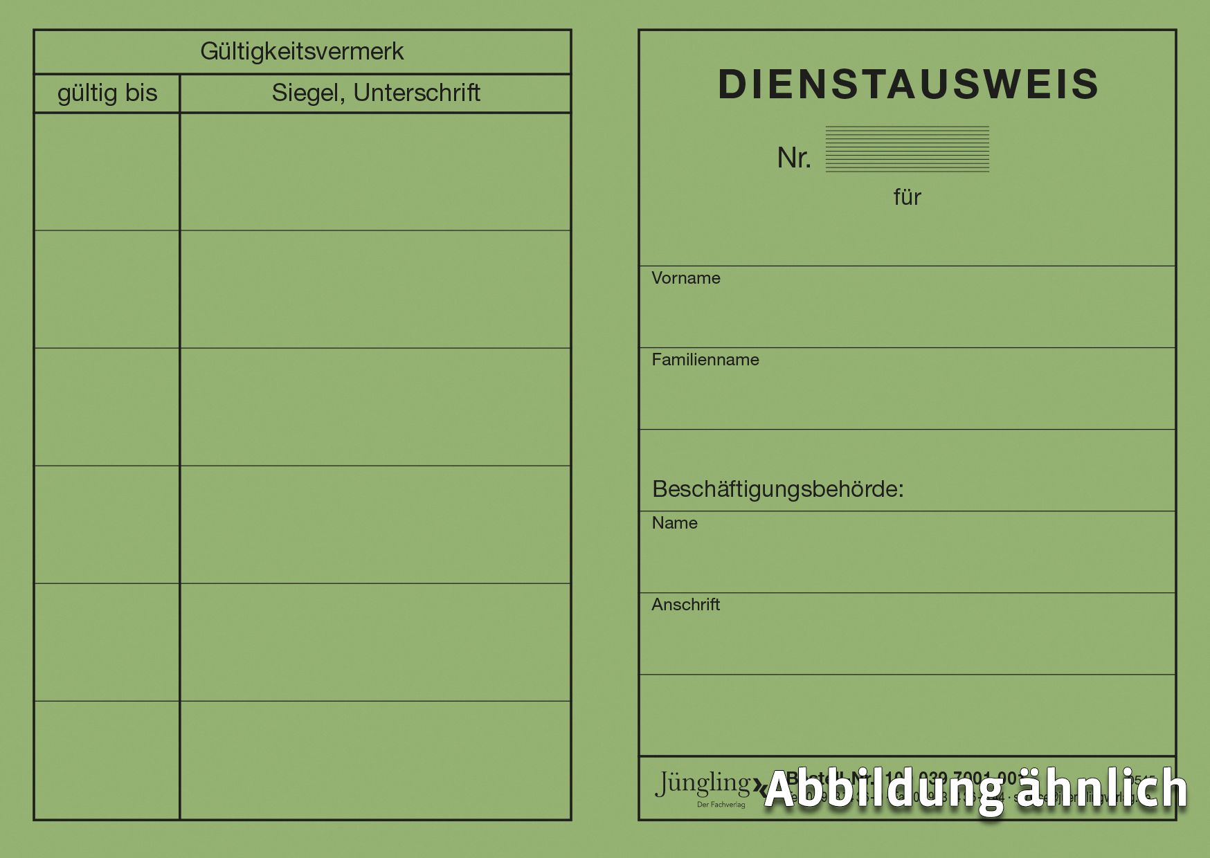 Dienstausweis, grün, DIN A6, VKE 5 Stück