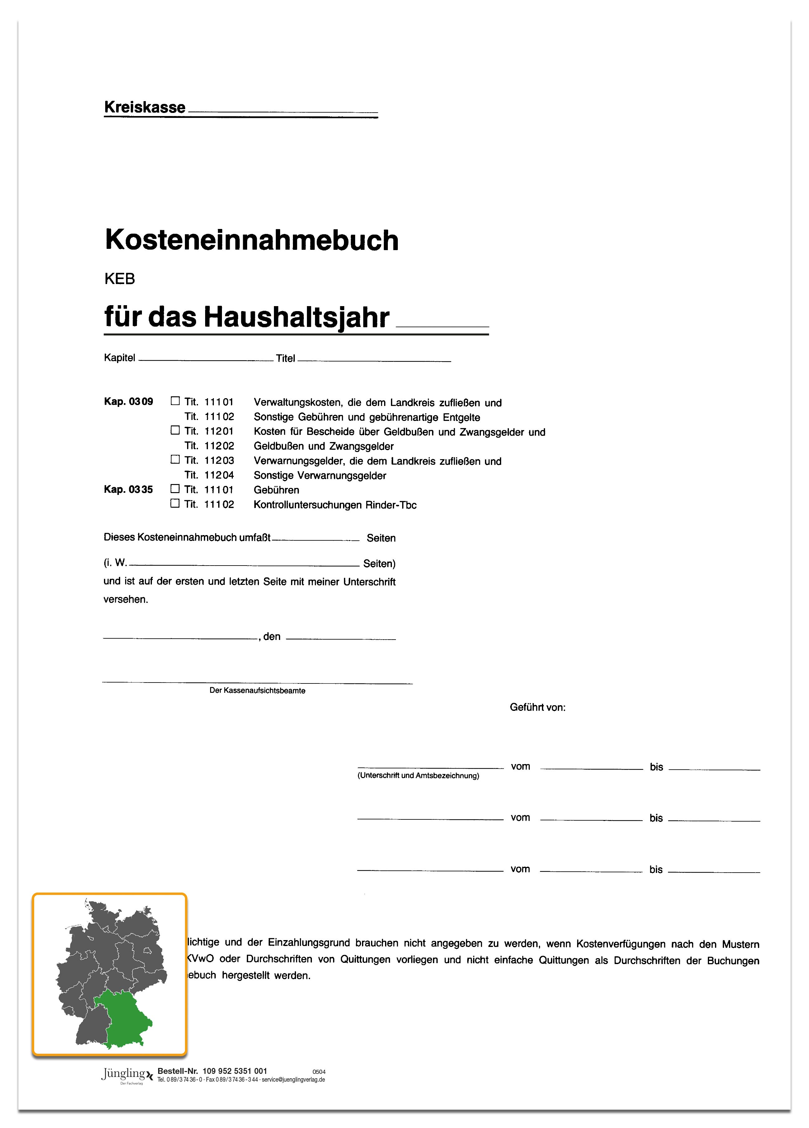 Kosteneinnahmebuch - Titelbogen, DIN A4, 4-seitig Kosteneinnahmebuch - Titelbogen, DIN A4, 4-seitig