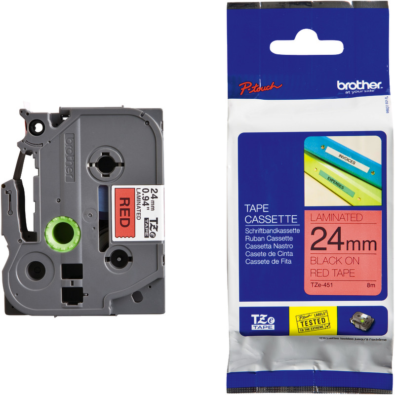 Brother TZE451 Schriftbandkassette, 24 mm, schwarz/rot