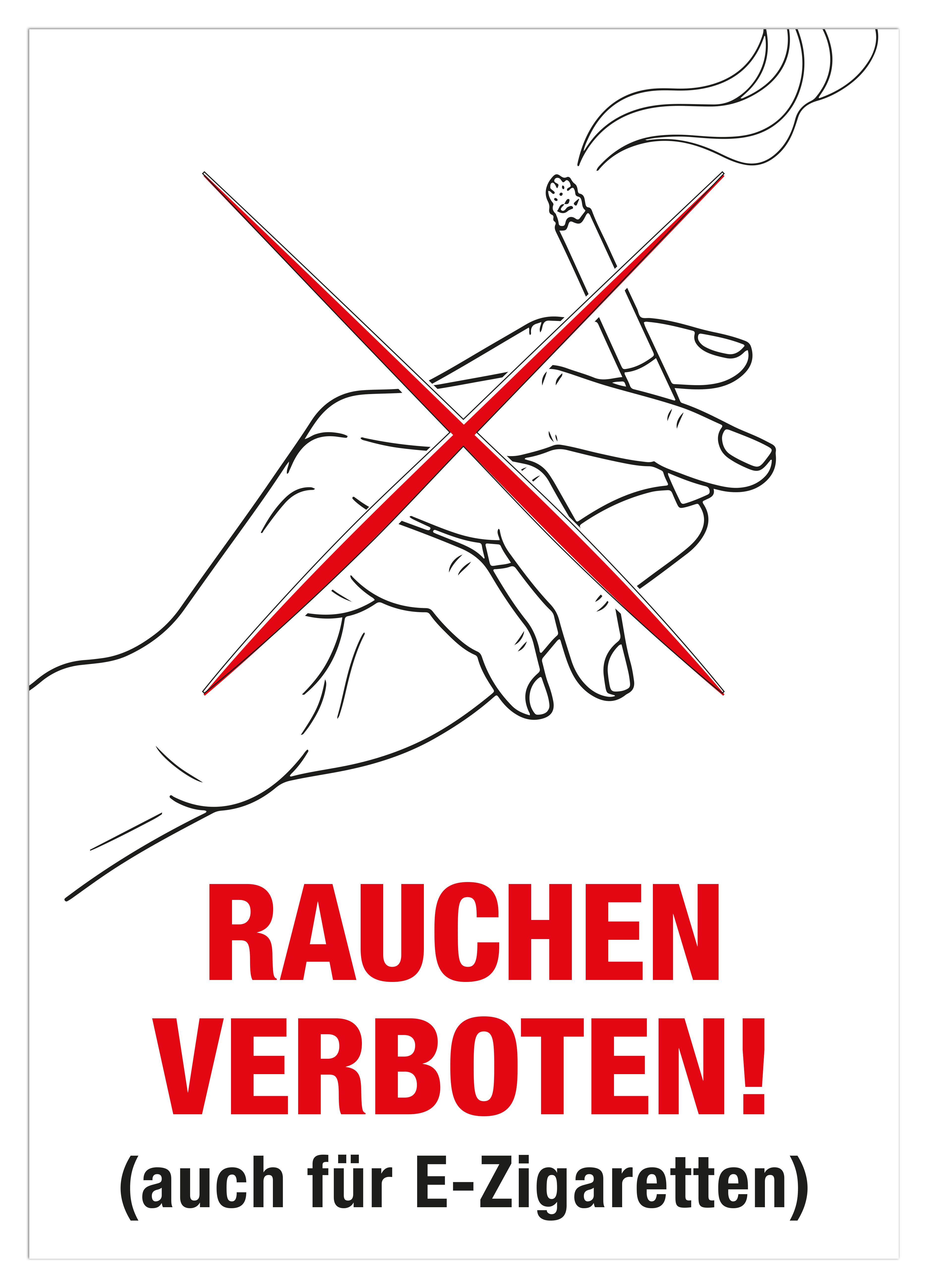 Plakat Rauchen verboten auch für E-Zigaretten A3, farbig