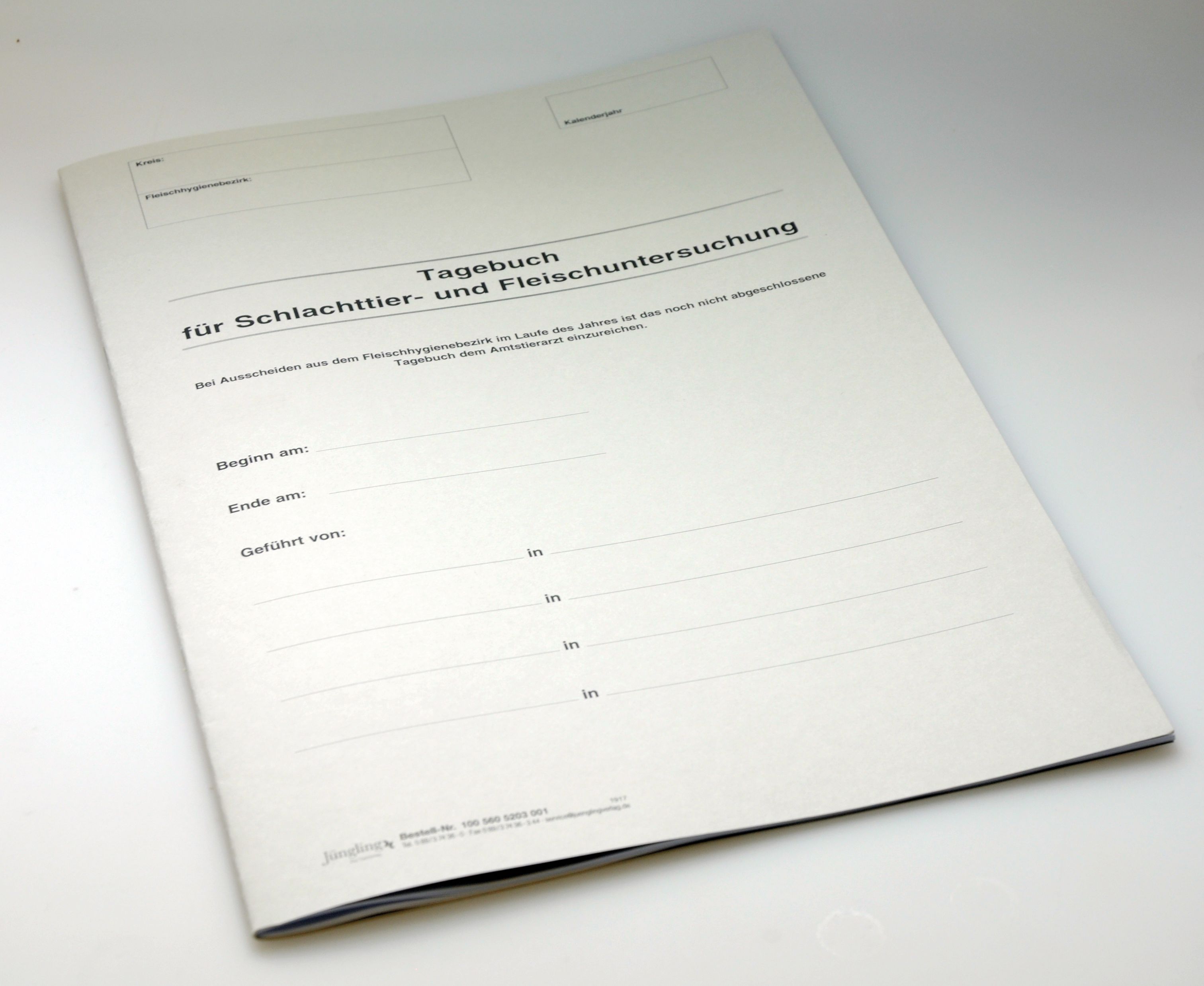 Tagebuch Schlachttier- und Fleischuntersuchung, A4, 36 Seiten