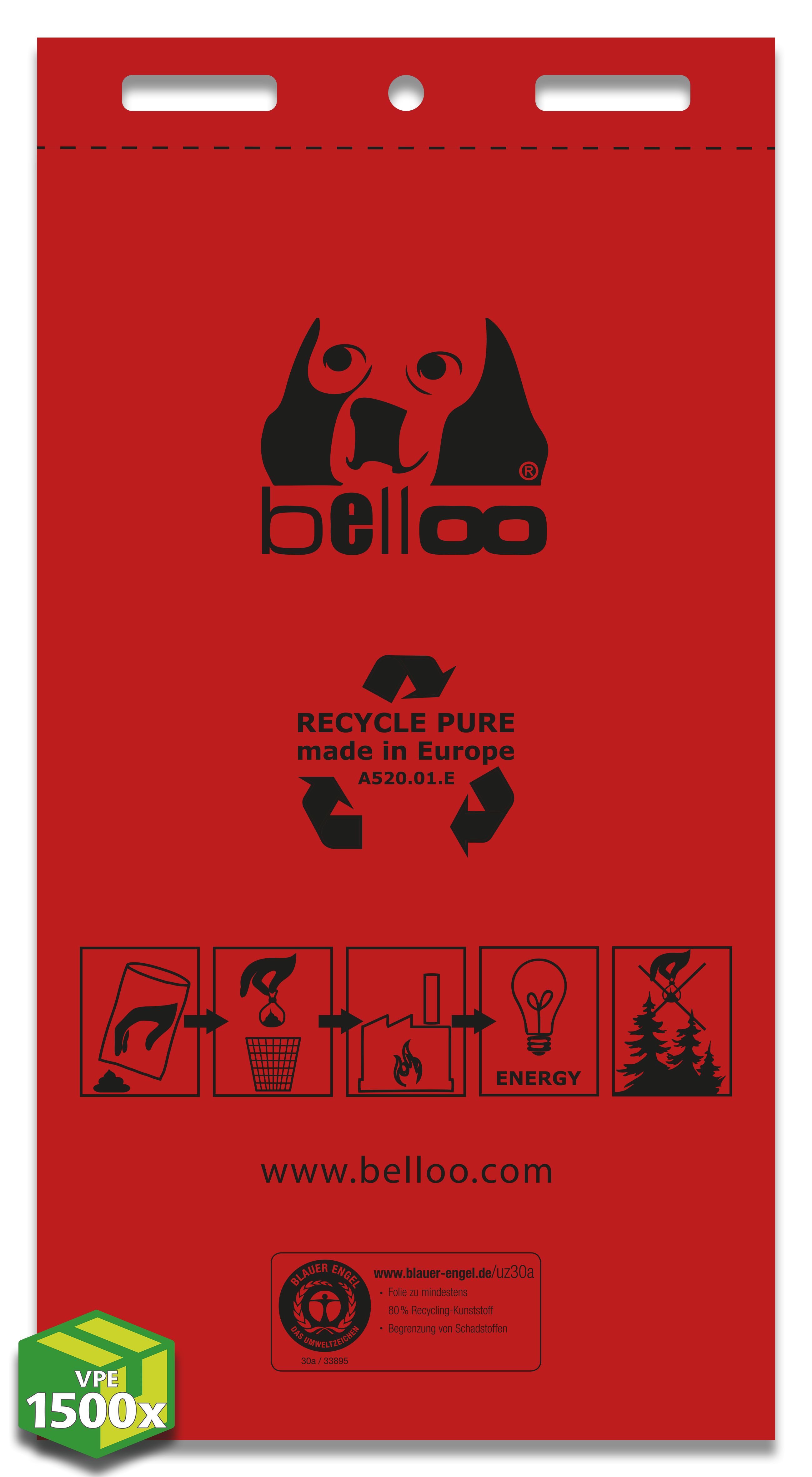 Hundekotbeutel recycle PURE (A520.01.E) LDPCR rot mit Aufdruck ME: Karton