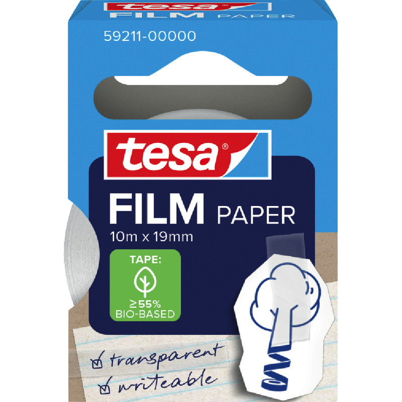 tesafilm® Paper, Papier Klebeband 59211, 10m:19mm, transparent, beschriftbar, 1 Rolle