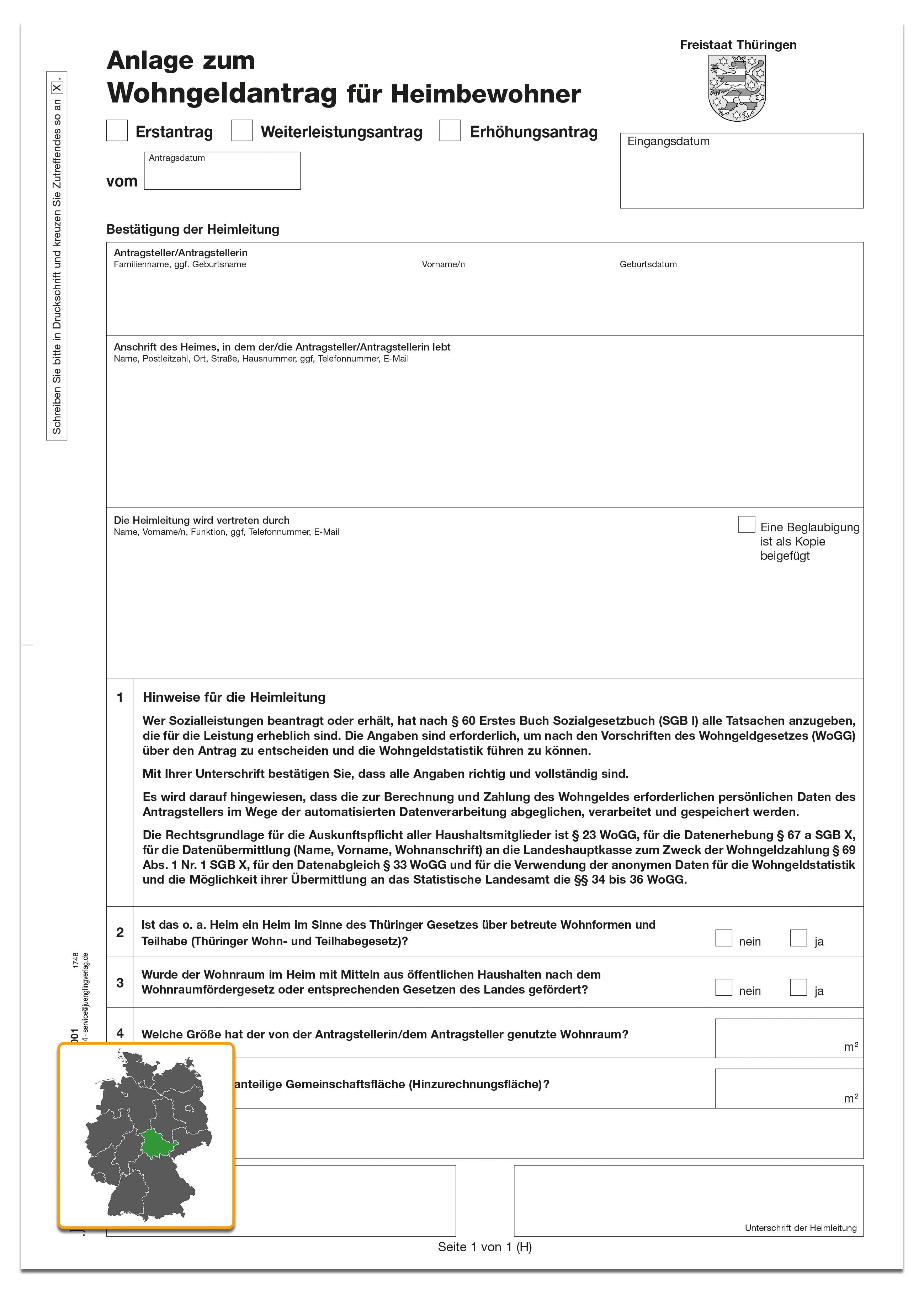 Anlage zum Wohngeldantrag für Heimbewohner, A4 mit AHL8 Lochung