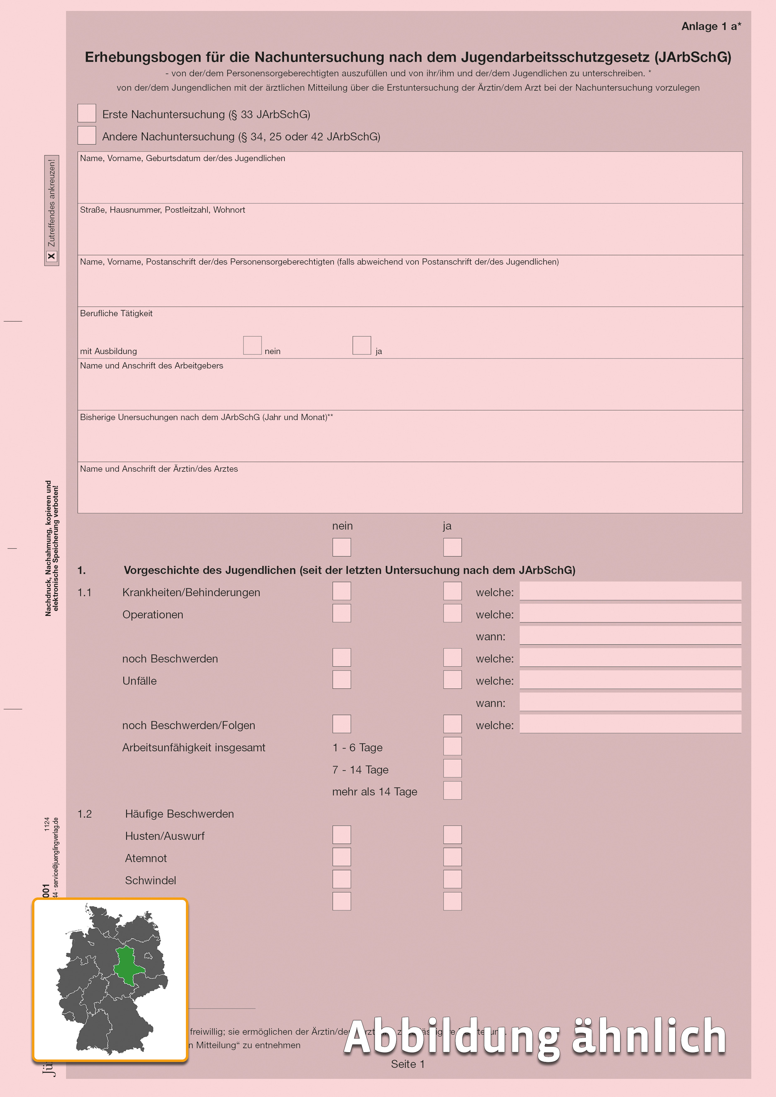 Erhebungsbogen zur Nachuntersuchung, Anlage 1a, DIN A4