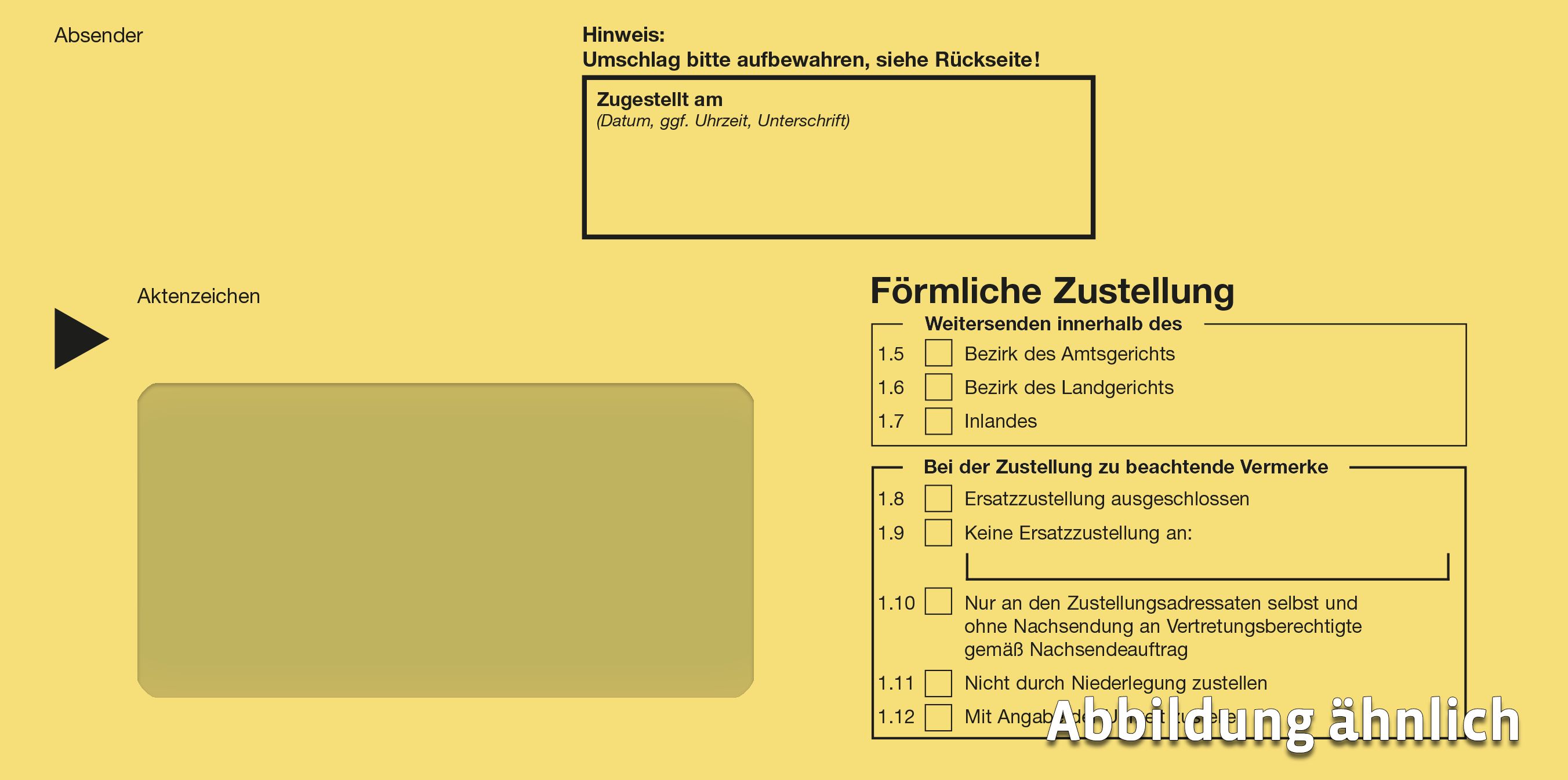 Förmliche Zustellung: Innerer Umschlag mit Fenster, 114 x 229 mm, haftklebend, gelb