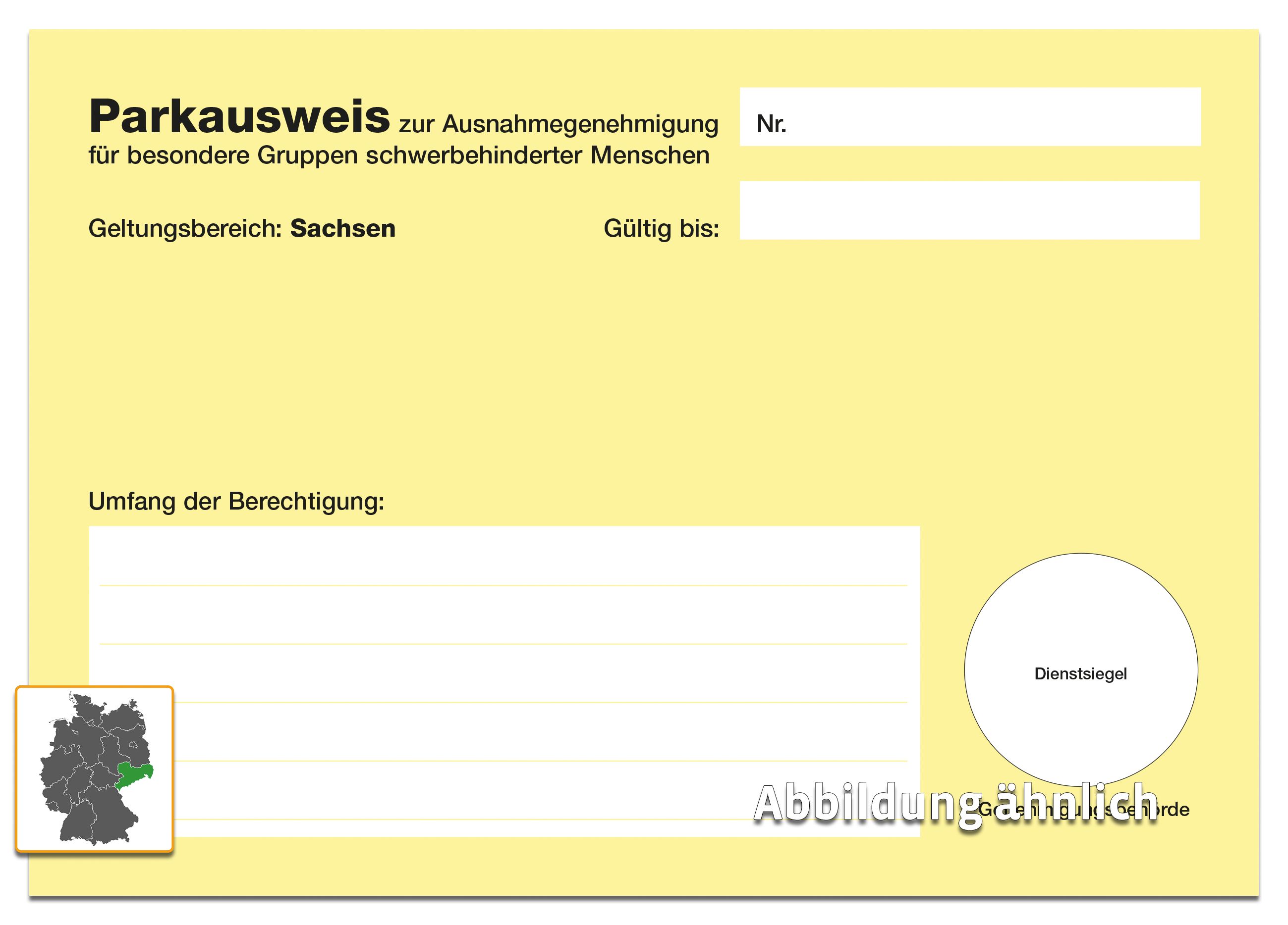Ausweis zur Ausnahmegenehmigung (Sachsen), A5, gelb Ausweis zur Ausnahmegenehmigung (Sachsen), A5, gelb