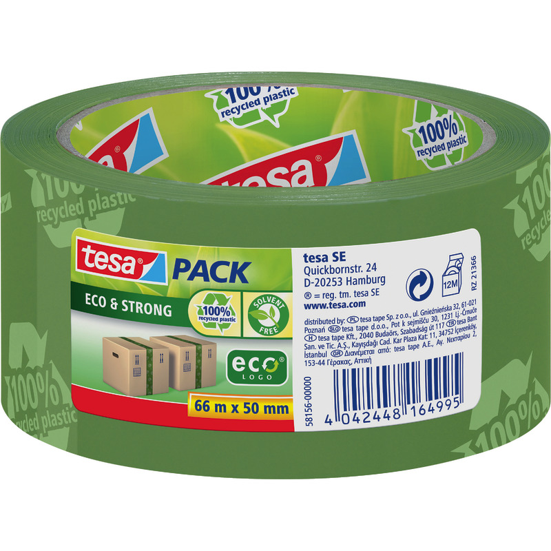 tesapack® Packband STRONG RECYCLED, 50 mm x 66 m - transparent-grün