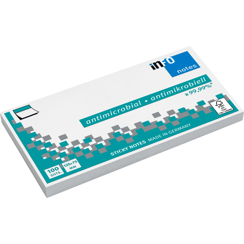 INFO NOTES Antimikrobielle Haftnotizen, 125 x 75 mm, 100 Blatt - weiß