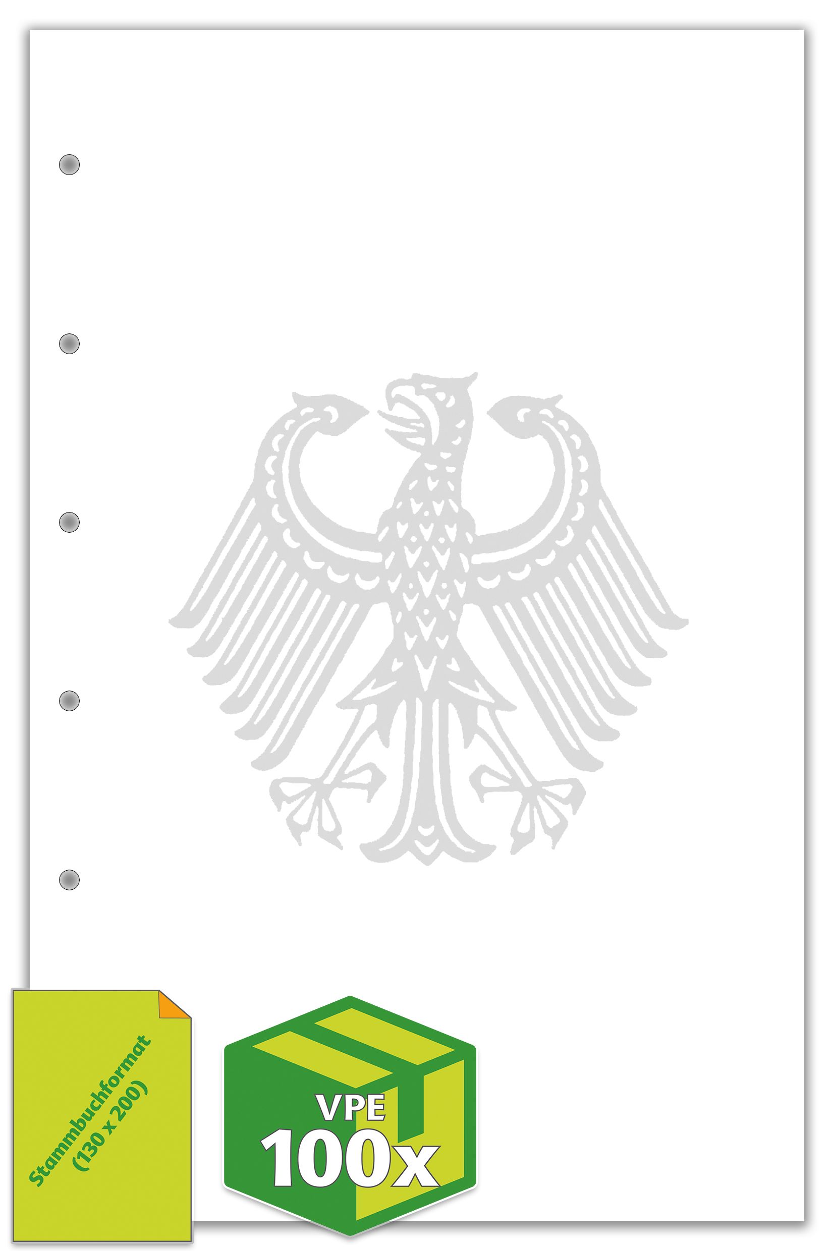 Papier Stammbuchformat Adler, 130 x 200 mm, 6-Ring-Lochung, 100 Stück