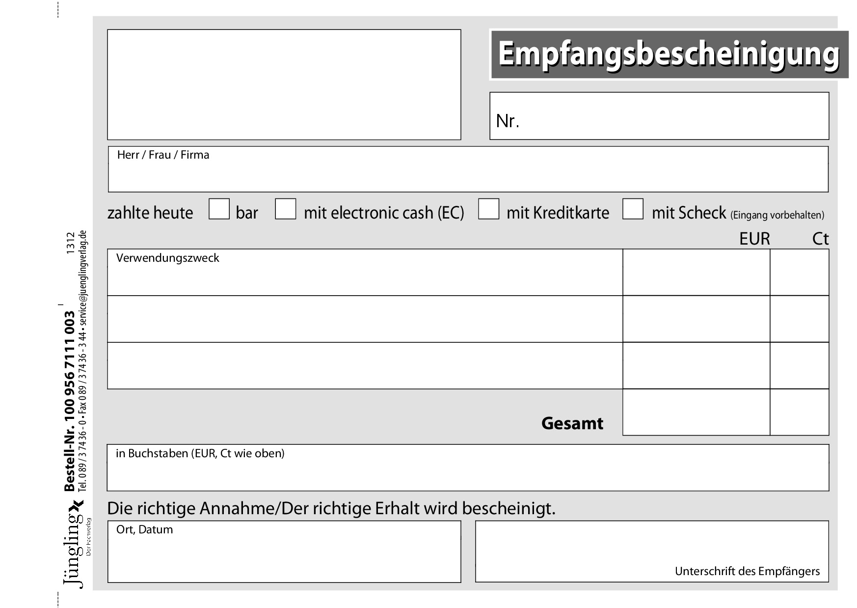 Quittung für mehrere Forderungen, Block, A6, 50 Sätze, 3-fach Durchschlag
