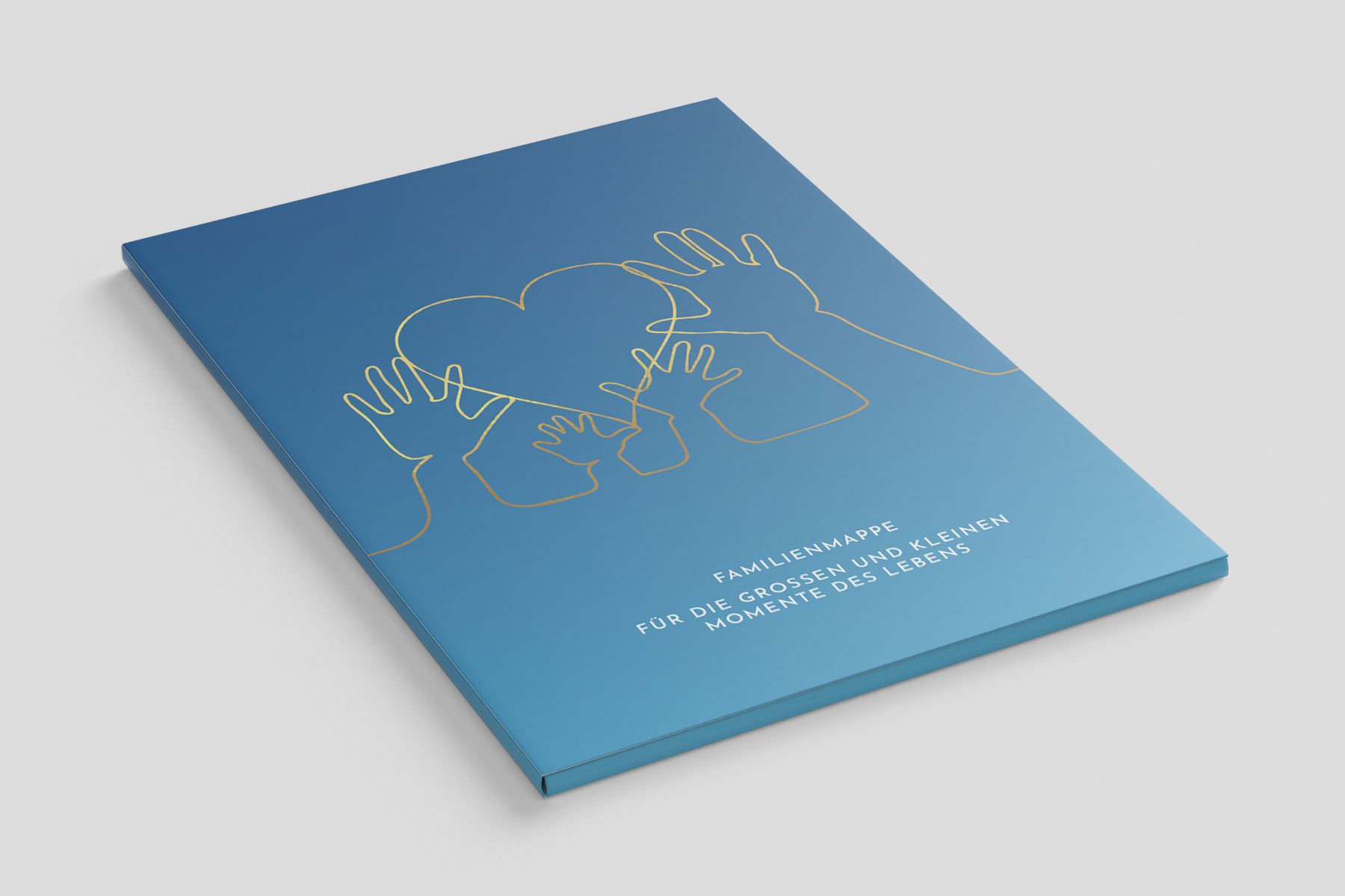 Dokumentenmappe Familienunterlagen, Herz und Hände in Gold, Farbverlauf blau, DIN A4