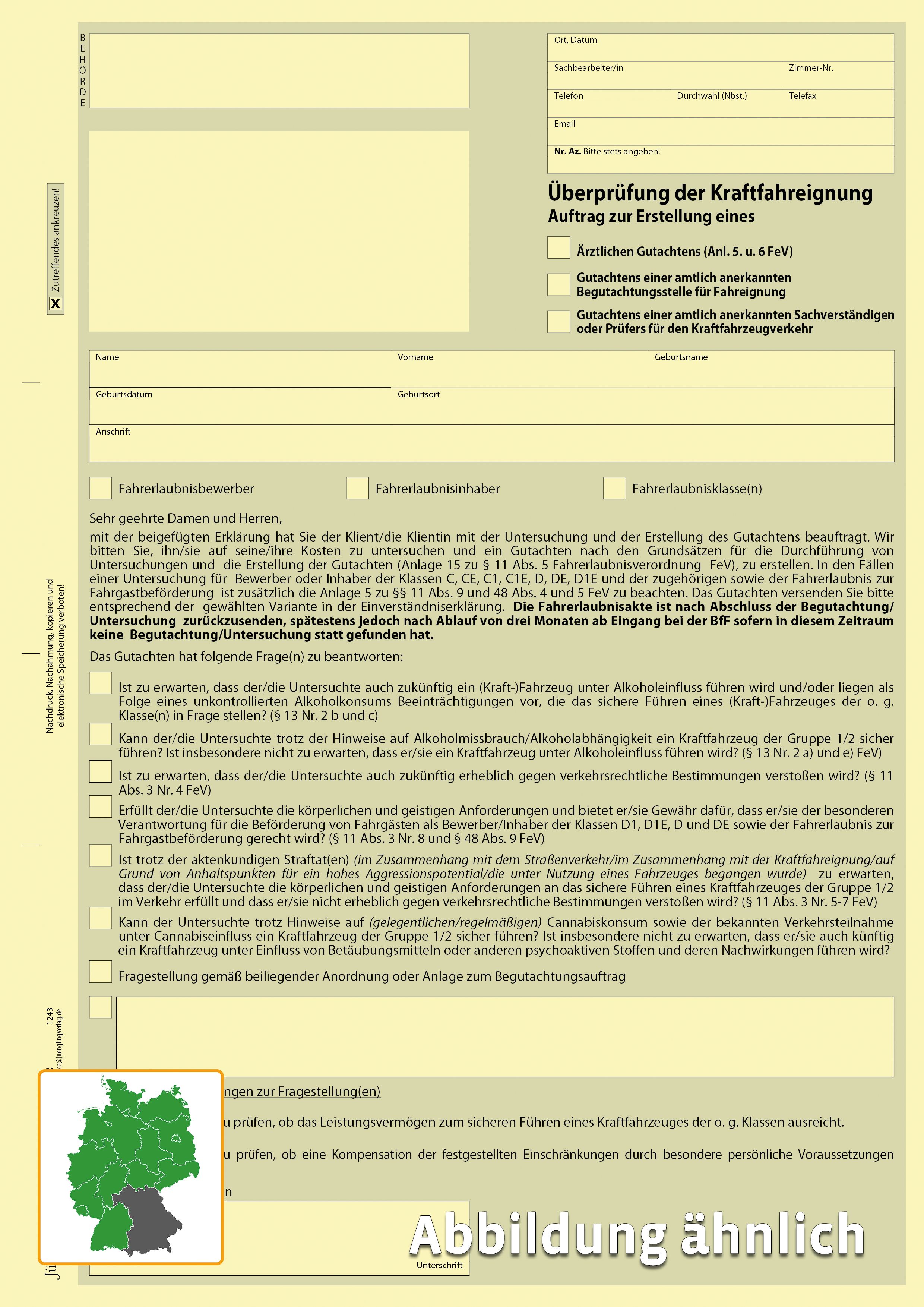 Überprüfung der Kraftfahreignung, DIN A4, 2fach Überprüfung der Kraftfahreignung, DIN A4, 2fach