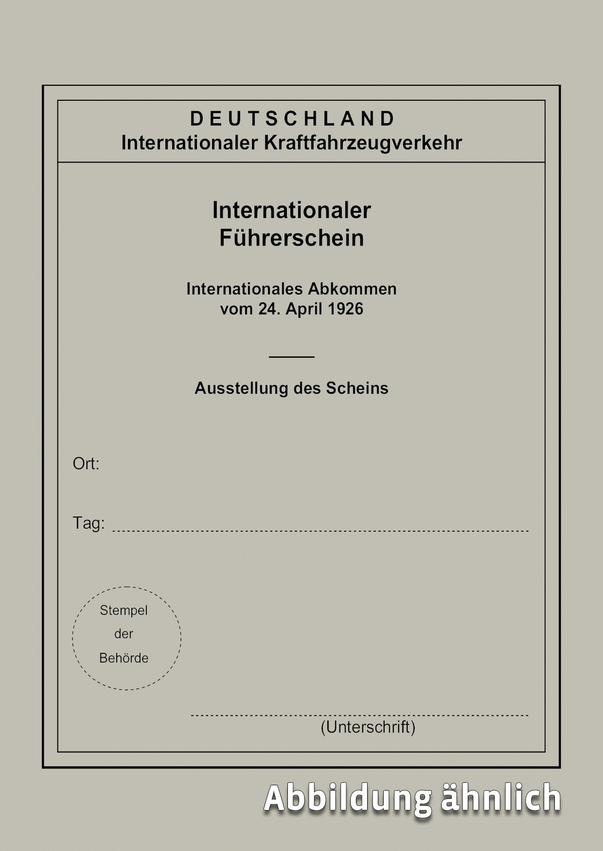 Internationaler Führerschein (1926), Umschlag neobond grau Internationaler Führerschein (1926), Umschlag neobond grau