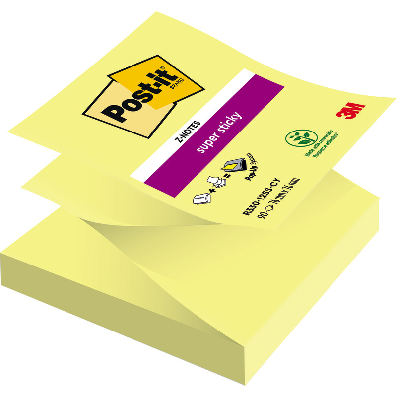 Post-it® Haftnotizen Super Sticky Z-Notes, 76 x 76 mm, gelb