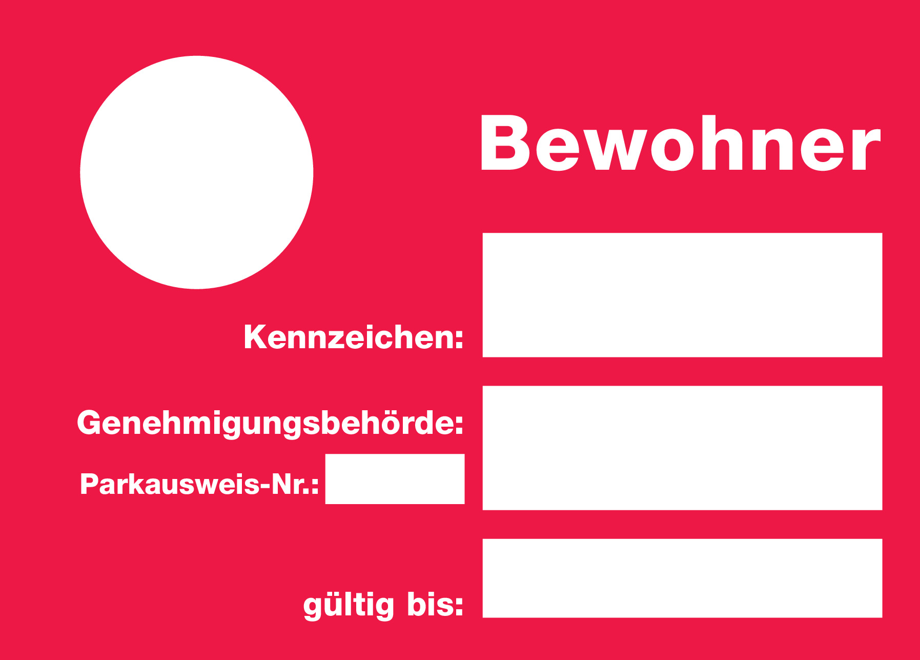 Bewohner-Parkausweis, A6, Karton, rot Bewohner-Parkausweis, A6, Karton, rot