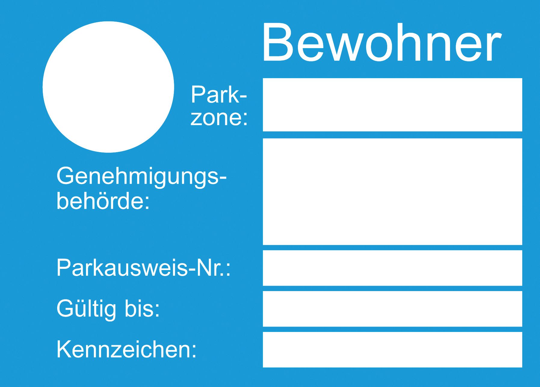 Bewohner-Parkausweis, A6, Karton, blau Bewohner-Parkausweis, A6, Karton, blau