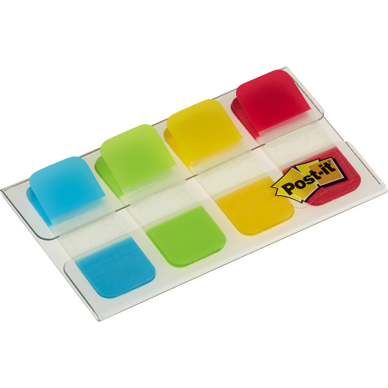 Post-it® Index Strong Ablagetabs, Mini, Gelb, Rot, Blau und Grün, 40 Haftstreifen/Spender, 1 Spender/Packung
