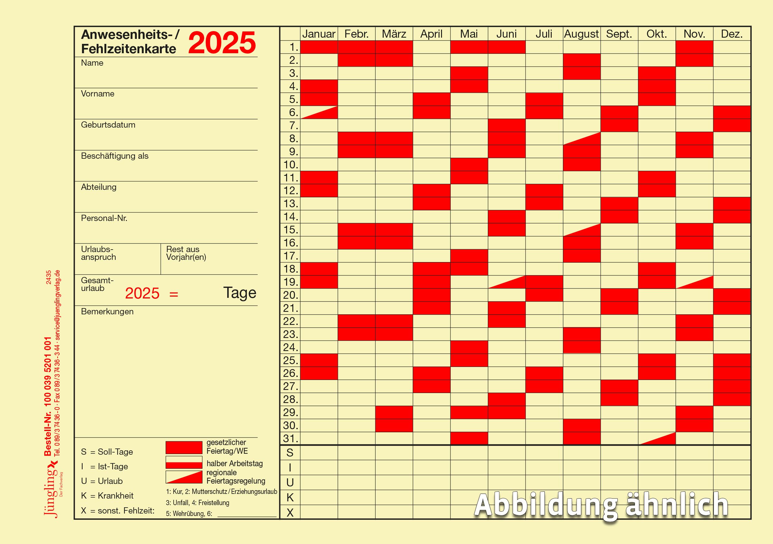 An- / Abwesenheitskartei für 2 Jahre, Jahrgang 2025 und 2026, A5, Karton