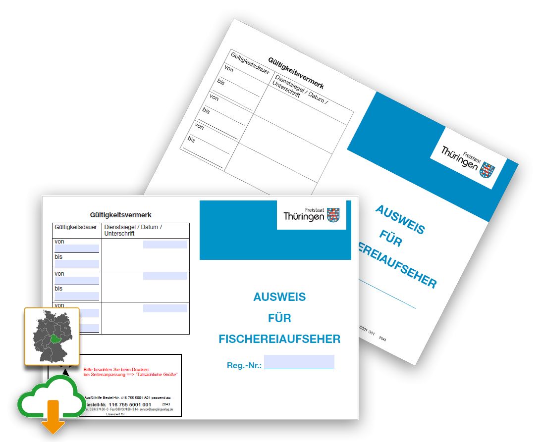 PDF Ausfüllhilfe, Dienstausweis Fischereiaufseher, A7, weiss